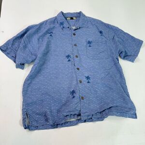 Tommy Bahama Shirt Mens Large Blue Silk Short-Sleeve Button-Down Top Coastal